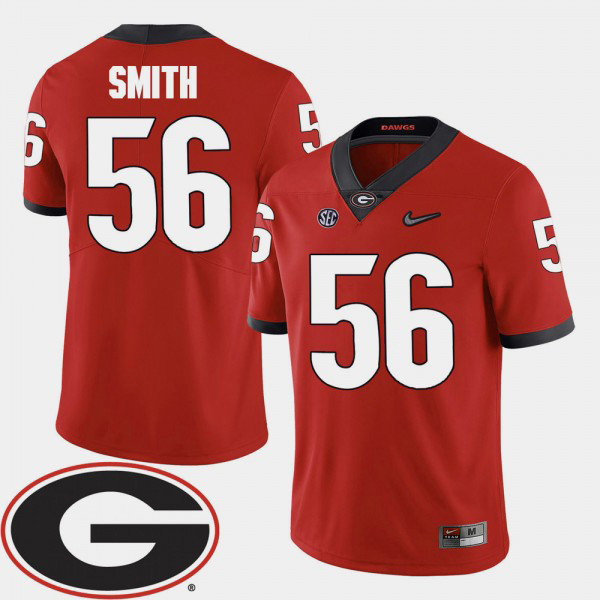 Men's #56 Garrison Smith Georgia Bulldogs College Football For 2018 SEC Patch Jersey - Red